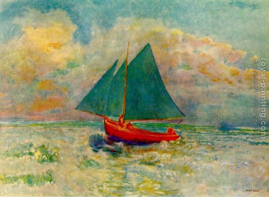 Odilon Redon : Red Boat with a Blue Sail